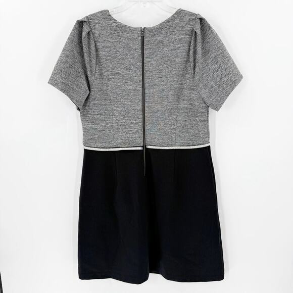 Loft Women's Gray Black Colorblock Back Zip Short Sleeve Mini Dress Size 14 - Picture 2 of 11